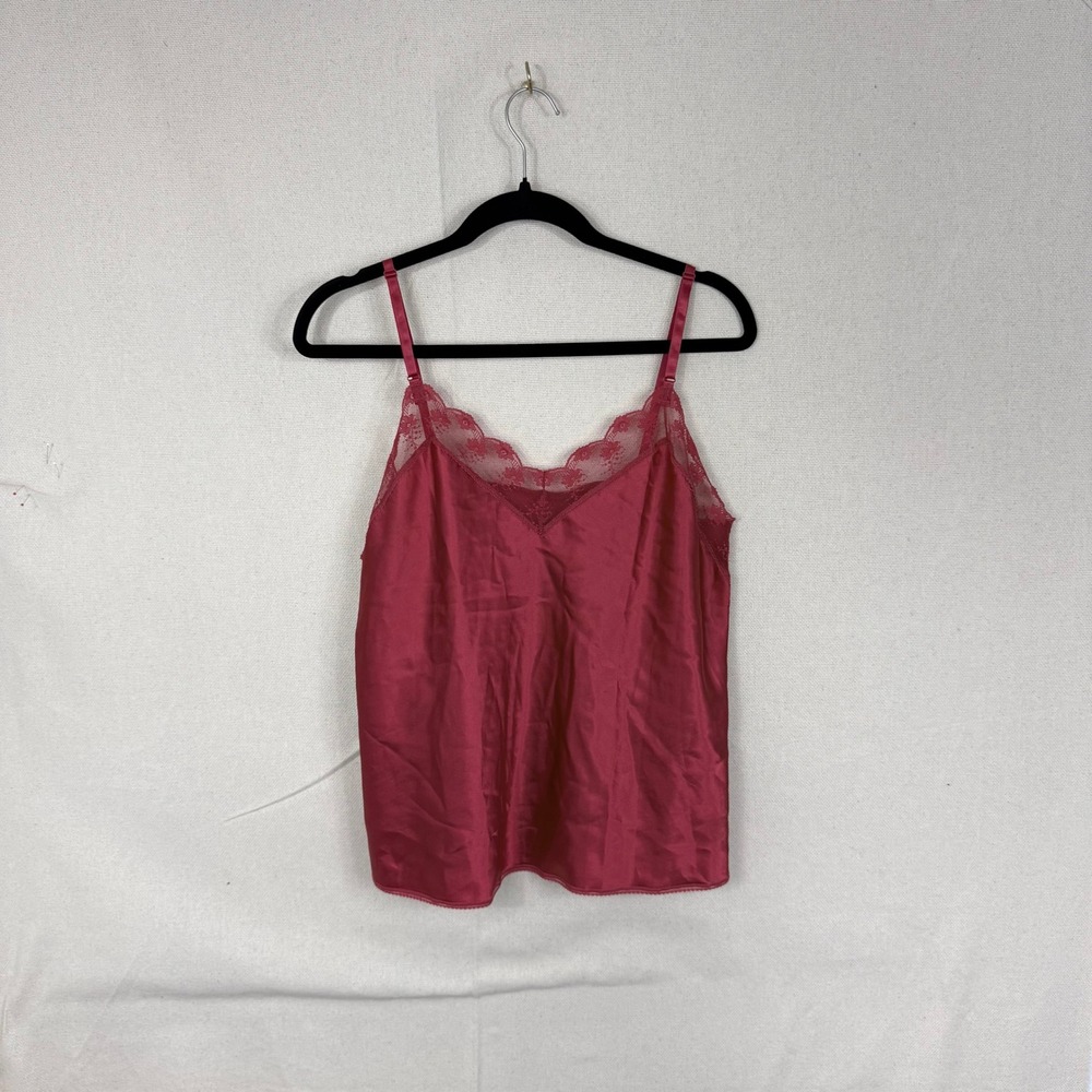 Body Chic Vintage Red Satin Lace Trim Camisole Top Womens Size Large Made in USA